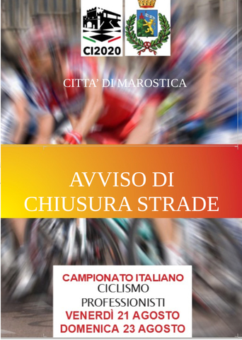 AVVISO DI CHIUSURA STRADE  -  CAMPIONATO ITALIANO DI CICLISMO 2020